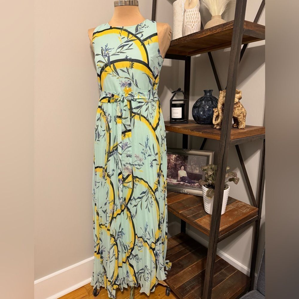 C EST 1946 Floral Pleated Maxi Dress Boho Sleeveless Flowy Lined Women’s SZ SM